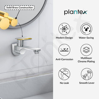 Plantex Pure Brass ORN-202 Tap for Bathroom with Water Saving Aerator/Bib Cock with Wall Flange and Teflon Tape-7 Year Warranty (Chrome)