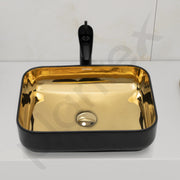 Plantex Designer Wash Basin for Bathroom/Table Top Hand Wash Sink/Counter Top Basin for Home/Ofice (19.5x15.5x5.5 Inch - Black & Golden)