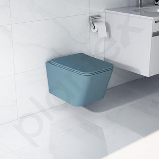 Plantex Imported Ceramic Commode/Western Toilet/Wall Hanging Commode for Bathroom with Soft Closing Toilet Seat Cover- P Trap (Harmony Blue)