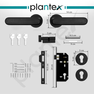Plantex Triple Security Door Lock for Home/Main Door Lock Set with 3 Years of Warranty/Mortise Lock for Door with Brass Lock Body & Cylinder (Black Finish)