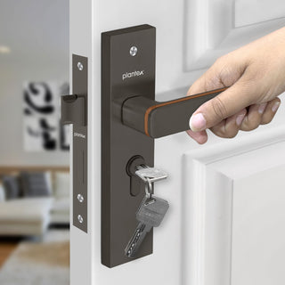 Plantex Heavy-Duty Main Door Mortise Lock Handle Set with 3 Keys, Brass Lock Body & Cylinder (8125 - Grey & PVD Choco)