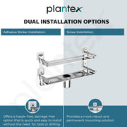 Plantex Bathroom Organiser without Drill/Stainless Steel Bathroom Accessories Set with Soap Dish and Brush Holder/Hooks/Tumbler Holder/Bathroom Stand for Wall (2-Tier, Chrome)