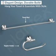 Plantex 304 Grade Stainless Steel Bathroom Accessories Set of 5 - Towel Rod/Hand Napkin Hanger for Wash Basin/Soap Case/Toothbrush Holder/Robe Hook - Niko (Chrome)