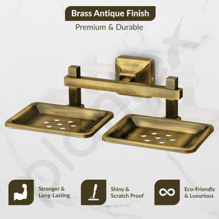 Plantex 304 Grade Stainless Steel Double Soap Holder for Bathroom/Dual Soap Dish/Soap Stand/Bathroom Accessories - Squaro (Brass Antique)