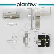 Plantex Heavy Duty Door Lock ÃƒÂ¢Ã¢â€šÂ¬Ã¢â‚¬Å“ Bathroom Door Lock/Mortise 8inch Keyless Plate Handle Set for Home/Bathroom/Store Room/Balcony/Office with Baby Latch (8116, Satin Steel and Chrome)