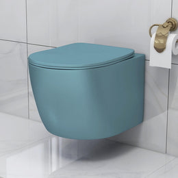 Plantex Imported Ceramic Wall Hung Commode/Rimless Washdown Flush Western Toilet/Round Commode with Soft Closing Toilet Seat - P Trap (Harmony Blue)
