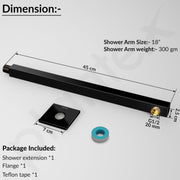 Plantex 18-Inch Square Shower Arm for Overhead Shower/Stainless Steel Shower Pipe/Wall Mount Bathroom Fitting with Â½-Inch Thread - Pack of 1 (Black)