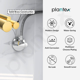 Plantex Angle Valve for Bathroom/Pure Brass Quarter Turn Angle Cocke for Bathroom with Brass Wall Flange and Teflon Tape - (LEA-705, Chrome)