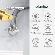 Plantex Angle Valve for Bathroom/Pure Brass Quarter Turn Angle Cocke for Bathroom with Brass Wall Flange and Teflon Tape - (LEA-705, Chrome)