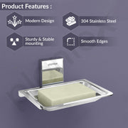 Plantex 304 Grade Stainless Steel Single Soap Dish/Soap Stand/Soap Case/Soap Storage for Bathroom - Crystal (1401-Chrome)