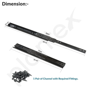 Plantex Drawer Channel/Regular Close Ball Bearing Slider Drawer Channel for Home, Kitchen & Wardrobe/Telescopic Channel for Drawer/for Wooden & Metals Drawers (14-Inch,Black) 1 Pair Set