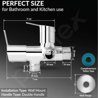 Plantex Angle Valve 2 in 1/Two Way Angle Cock Tap with Wall Flange & Teflon Tape/Angle Valve for Bathroom-(Chrome)
