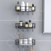 Plantex Drill Free Bathroom Shelf for Wall/Self Adhesive Shelf for Kitchen with Hooks & Magic Sticker/Bathroom Accessories Set - GI Steel (Pack of 3)