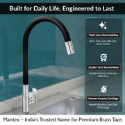 Plantex Sink Tap For Basin With Water Saving Nozzle For Sink Tap/Flexible Silicone Swivel Spout Kitchen Faucet/Water Tap For Kitchen Sink-(COL-1012B), Black