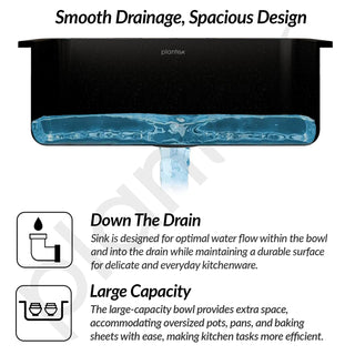 Plantex Matt Quartz Kitchen Sink/UV Protected Kitchen Sink/Undermount Sink For Kitchen/Granite Single Bowl Sink With Coupling (Nano Black, 20X30 Inches)