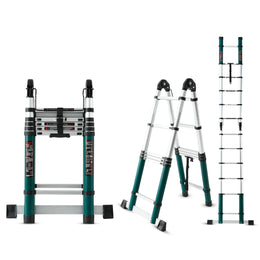 Plantex Portable & Foldable 13 ft.(2+2 m) A Type Telescopic Ladder/12-Steps Aluminium Multipurpose Ladder for Home/Industrial & Outdoor use/2 Years of Warranty By Plantex- (Green)
