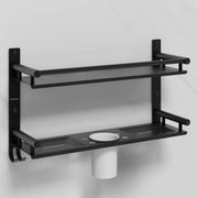 Plantex 5in1 Bathroom Organiser Without Drill/Stainless Steel Bathroom Shelf/Rack with Steel Soap Stand for Wall/Tumbler/Brush Holder/Bathroom Fittings Accessories Set (Black)