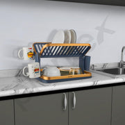 Plantex Kitchen Storage Rack/Aluminium Fold Flat Dish Drying Rack with Drainboard/2-Tier Kitchen Organiser Rack - (Gold & Grey)
