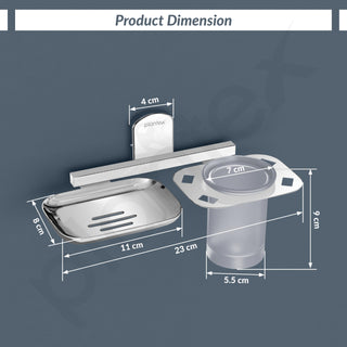 Plantex 304 Grade Stainless Steel 2in1 Soap Dish with Glass Tumbler Holder/Soap Stand/Tooth Brush Holder for Bathroom/Bathroom Accessories - Pack of 1 (Chrome)