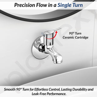 Plantex Bib Cock Tap for Bathroom/Short Body Taps/Wall Mount Tap for Wash Basin with Teflon Tape & Wall Flange - Pack of 1 (Rio, Chrome)