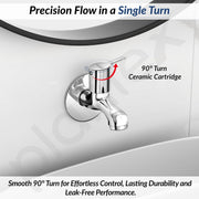 Plantex Bib Cock Tap for Bathroom/Short Body Taps/Wall Mount Tap for Wash Basin with Teflon Tape & Wall Flange - Pack of 1 (Rio, Chrome)