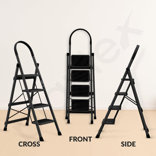 Plantex Steel Ladder for Home/Strong Foldable Wide 4 Step Ladder/Anti-Skid 4 Step Ladder - (Apex - Black)