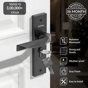 Plantex Door Lock for Home /6-Lever Lock Mechanism with 3 Years of Warranty/Heavy-Duty Door Lock Handle Set with 3 Keys, Brass Lock Body & Cylinder - (8129-Grey)
