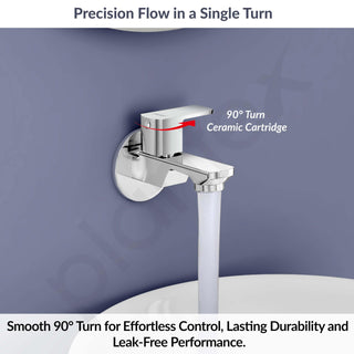 Plantex Single Lever Water Tap for Bathroom with Water-Saving Aerator/Wall Mount Bib Cock with Wall Flange and Teflon Tape/Brass Spindle Bib Tap for Home (Saga-1291-Chrome)