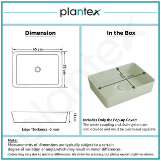 Plantex Melamine Counter Top Wash Basin/Tabletop Basin/Washbasin for Bathroom/Restaurants/Office (Mint Green, 18 x 13 x 4.5 Inch)
