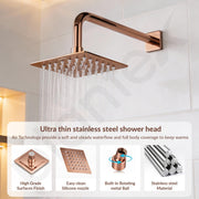 Plantex Stainless Steel Overhead Shower 4 x 4 inch with Water-Saving Technology/High pressure Rain Shower Head without Arm/Bathroom Shower -(Ultra Slim-PVD Rose Gold)