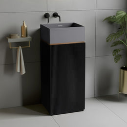 Plantex Acrylic Resin & Quartz Matt Pedestal Basin For Bathroom/One Piece Pedestal Free Standing Square Wash Basin For Living Room/Hotel (Grey & Black)