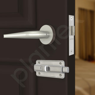 Plantex Heavy Duty Door Lock – Bathroom Door Lock/Mortise Keyless Handle Set for Home/Bathroom/Store Room/Balcony/Office with Baby Latch – (7077 – Satin White & Chrome Finish)