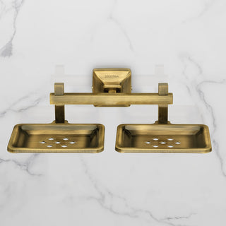 Plantex 304 Grade Stainless Steel Double Soap Holder for Bathroom/Dual Soap Dish/Soap Stand/Bathroom Accessories - Squaro (Brass Antique)