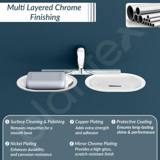 Plantex Rich Brass Unique Dual Soap Holder for Bathroom/Wall Mounted Soap Holder/Soap Stand/Soap Case/Bathroom Accessories (Chrome)