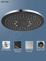 Plantex ABS Round Shower Head for Bathroom/Adjustable Head shower/360Â° Rotatable Rain Shower Head for Bathroom/Pressurized Shower Head/Showers for bathroom-Chrome & Matte Black