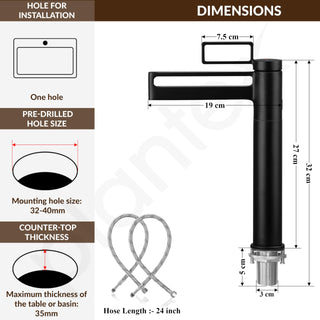 Plantex Pure Brass Wash Basin Tap/Pillar Cocke for Basin/Faucet for Wash Basin-(7881-Matt Black)