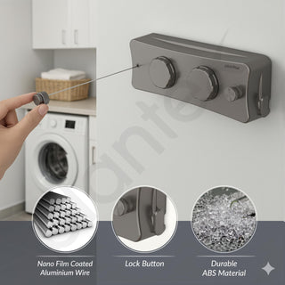 Plantex Retractable Double Row Clothesline/Indoor - Outdoor Clothesline/Lockable Cloths Line - Approx 5.1 Meter (16.73 ft.) - (20 kg Capacity) (Black)