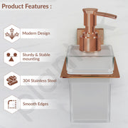 Plantex 304 Grade Stainless Steel Liquid Soap Dispenser for Bathroom/Frosted Glass Liquid Shampoo Dispenser/Hand wash Dispenser/Bathroom Accessories - Pack of 1 (Crystal, PVD Rose Gold)