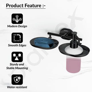 Plantex J4 Stainless Steel Soap Dish with Liquid Dispenser/Soap Stand for Bathroom Wall Mount/Shampoo Dispenser/Bathroom Accessories (PVD Black Finish) Onix