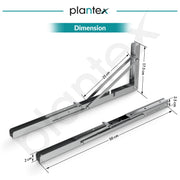 Plantex Heavy Duty 20 Inch Foldable Shelf Bracket/Stainless Steel Multipurpose Bracket/L Bracket/Space Saving Bracket for Wall/Folding Table Bracket for Home & Office (Pack of 2, Chrome)