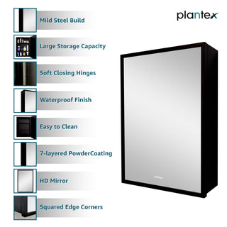 Plantex Aluminium Framed Bathroom Cabinet with Mirror/Heavy-Duty Steel Body Bathroom Storage Organizer/Shelf - 12x18 Inch, Black