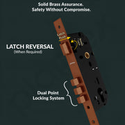 Plantex Door Handle Lock/Main Door Lock Set for Home/Mortise Lock Set with Brass Lock Body & Cylinder  (7135, PVD-Choco)