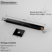 Plantex 12-Inch Shower Arm for Overhead Shower/Stainless Steel Shower Pipe/Wall Mount Bathroom Fitting with Â½-Inch Thread - Pack of 1 (Black)