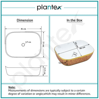 Plantex Ceramic Washbasin for Bathroom/Designer Countertop Basin/Rectangle Tabletop Wash Basin for Home/Office/Hotel (18x13x5 Inch - White & Gold)