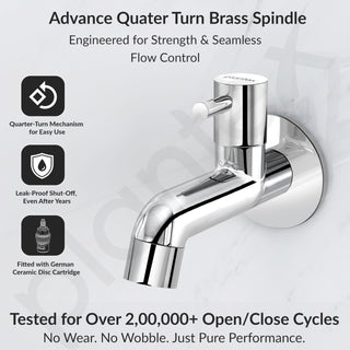 Plantex Pure Brass ICO-902 Bib Cock Water Tap with Water Saving Aerator/Water Tap for Bathroom with Brass Wall Flange and Teflon Tape- 7 Year Warranty (Long Body-Chrome)