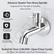 Plantex Pure Brass ICO-902 Bib Cock Water Tap with Water Saving Aerator/Water Tap for Bathroom with Brass Wall Flange and Teflon Tape- 7 Year Warranty (Long Body-Chrome)