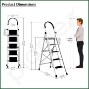 Plantex Steel Ladder for Home/Strong Foldable Wide 5 Step Ladder/Anti-Skid 5 Step Ladder - (Apex - White)