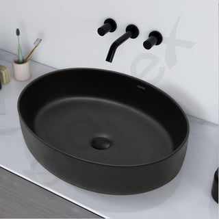 Plantex Ceramic Washbasin for Bathroom/Countertop Bathroom Basin/Oval Tabletop Wash Basin for Office/Restaurant (Charcoal Black - 21.5 x 16 x 5 Inch)