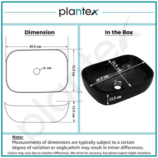 Plantex Ceramic Wash Basin for Bathroom/Hand Wash sink/Black Countertop Basin/Tabletop Washbasin For Living Room/Hotel(18x12.5x5.5 Inch - Black- Marble Finish)