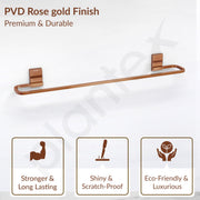 Plantex 304 Grade Stainless Steel 24 inch Single Towel Rod for Bathroom/Hand Towel Holder/Towel Hanger/Bathroom Accessories, Crystal (PVD Rose Gold)